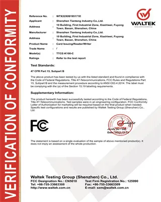 K100-C FCC Certificate