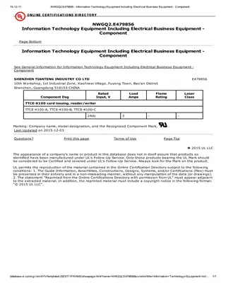 K100 UL Certificate